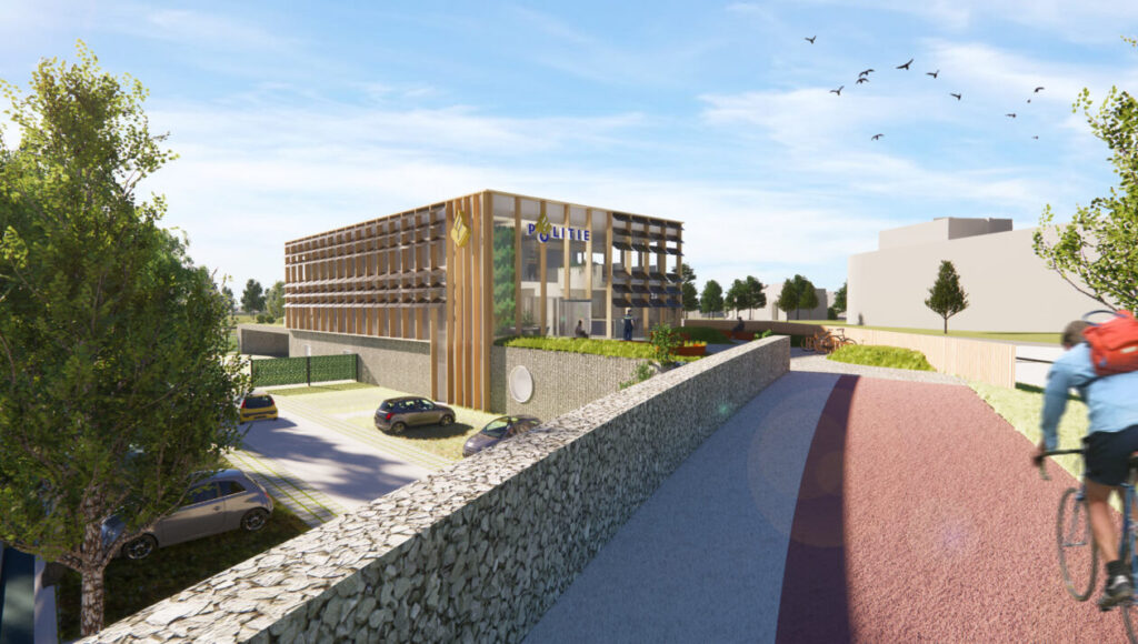 Artist impression van het te bouwen nieuwe politiebureau Nieuwegein
